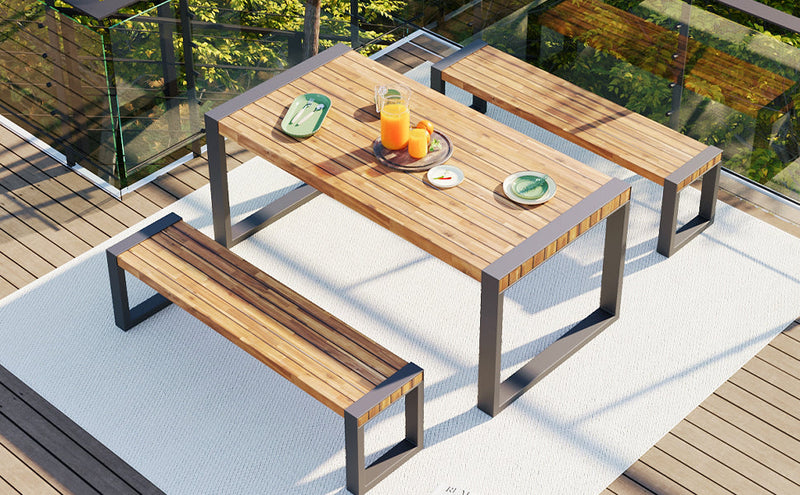 GO 3-Pieces Outdoor Dining Table With 2 Benches by HouseOfZazla