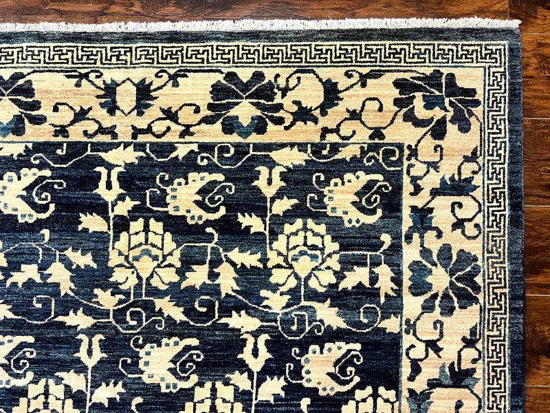 Sino Persian Rug 6x9, Hand Knotted Wool Carpet, Floral Allover, Blue Cream-Tan by Jewel Rugs