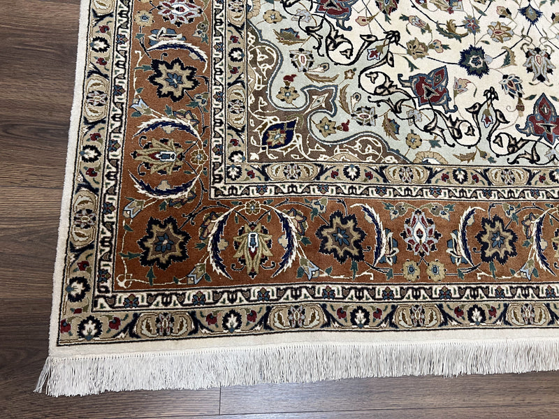 Wonderful Persian Tabriz Rug 7x10, Floral Medallion, Very Fine Oriental Carpet, Ivory by Jewel Rugs