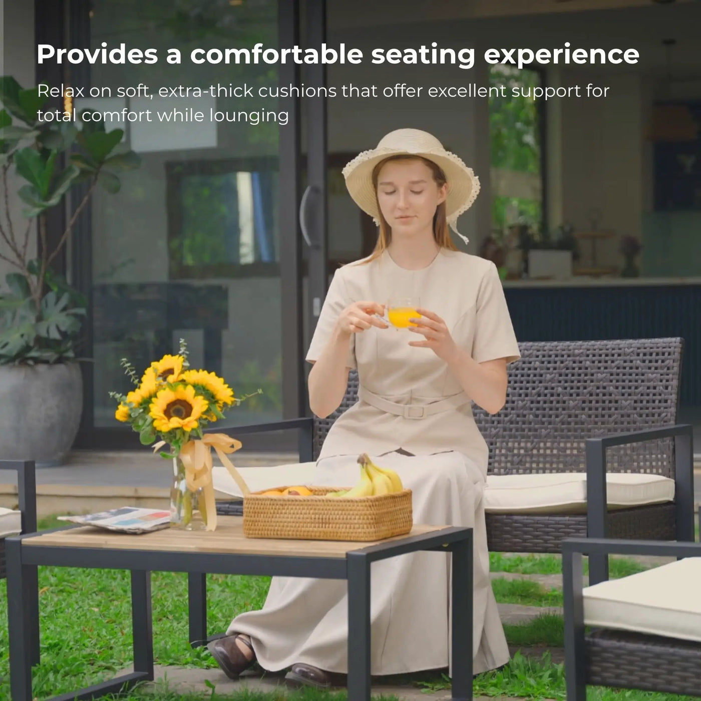 4 Piece Patio Furniture Set With Acacia Wood Table Top And Cushions by Unique Piece Furniture