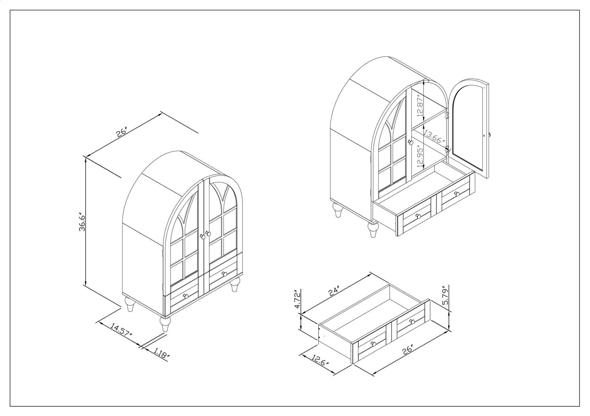 Arched Display Cabinet with Tempered Glass Doors by HouseOfZazla