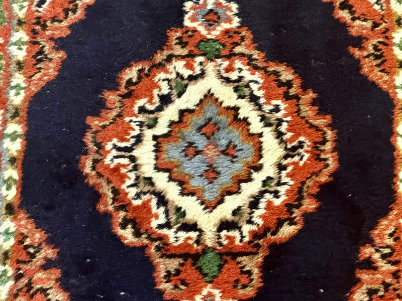 Small Indo Persian Rug 2x3, Navy Blue & Terracotta, Wool, Handmade by Jewel Rugs