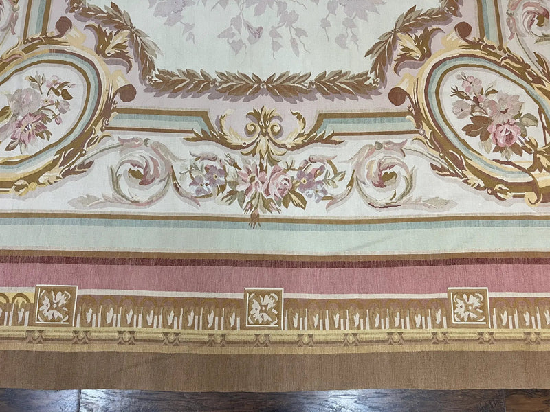 Large Aubusson Rug 11x15, Oversized Gallery Palace Size Flatweave Savonnerie Carpet 11 x 15 ft, Wool Handmade Vintage Elegant European by Jewel Rugs