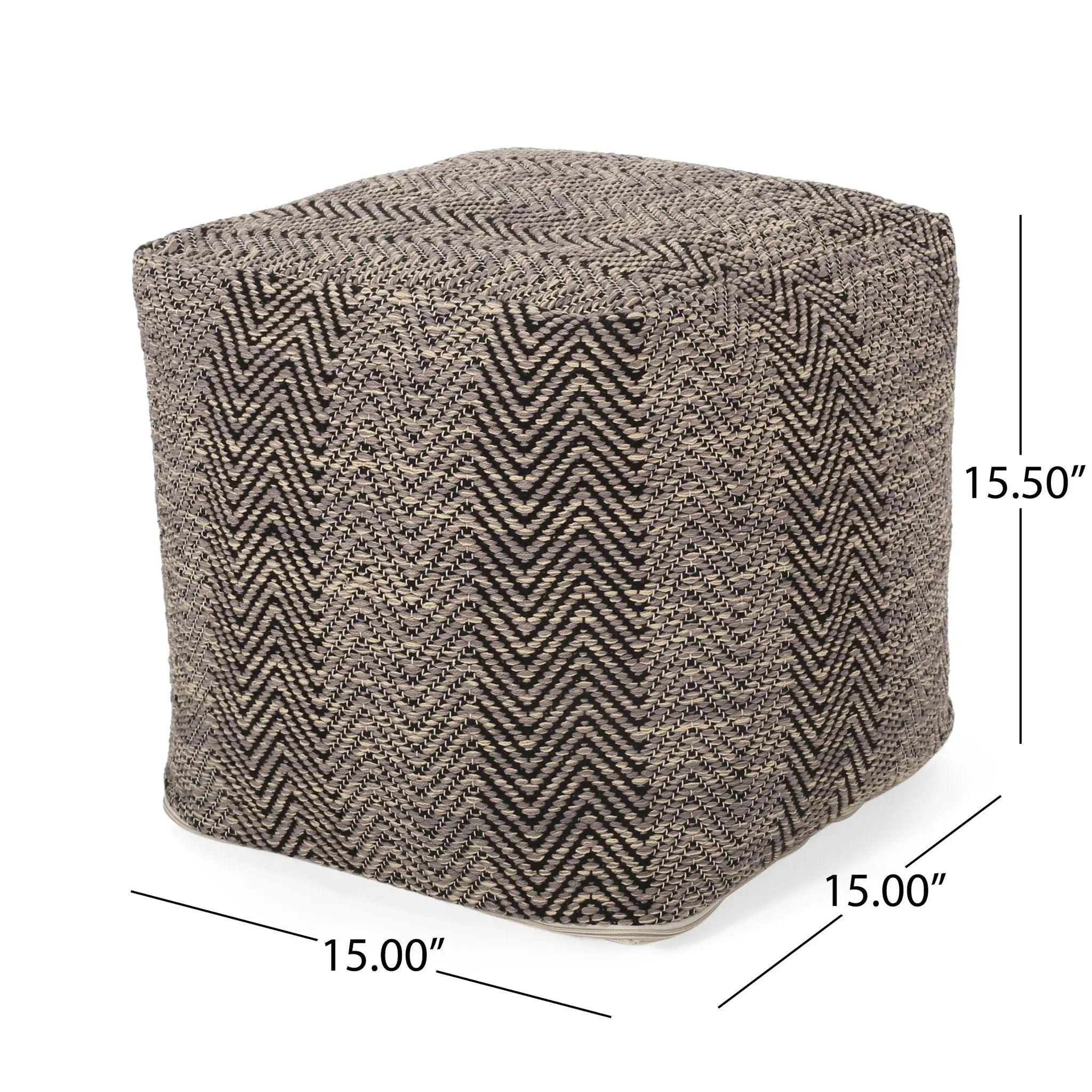 Barracuda - Handcrafted Cotton Pouf With Chevron Pattern - Brown / Beige by Unique Piece Furniture