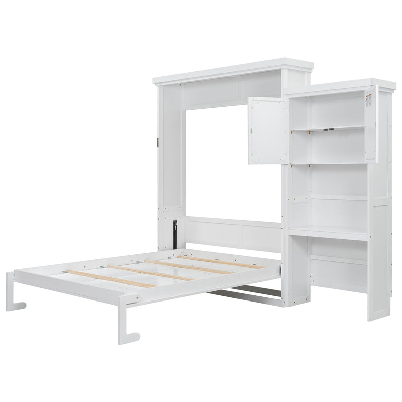 Queen Size Murphy Bed With Louvered Design And Multiple Storage Shelves - White by HouseOfZazla