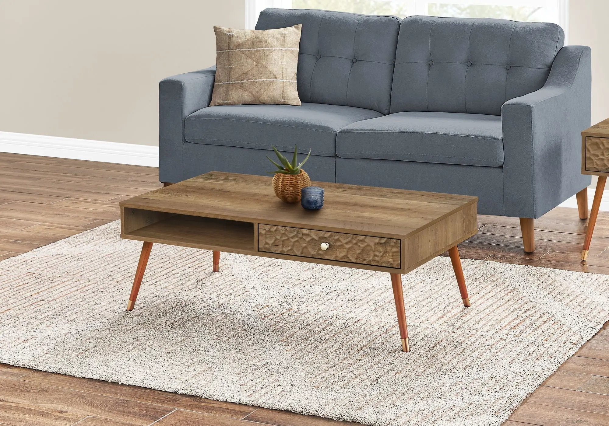Coffee Table, Accent, Cocktail, Rectangular, Storage, Living Room, Wood Legs, Mid Century - Walnut by Unique Piece Furniture