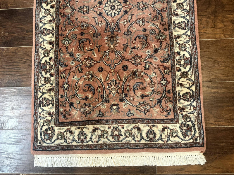 Indo Persian Runner Rug 2.6 x 10, Coral and Cream, Hand Knotted 10ft Wool Oriental Runner for Hallway or Kitchen by Jewel Rugs