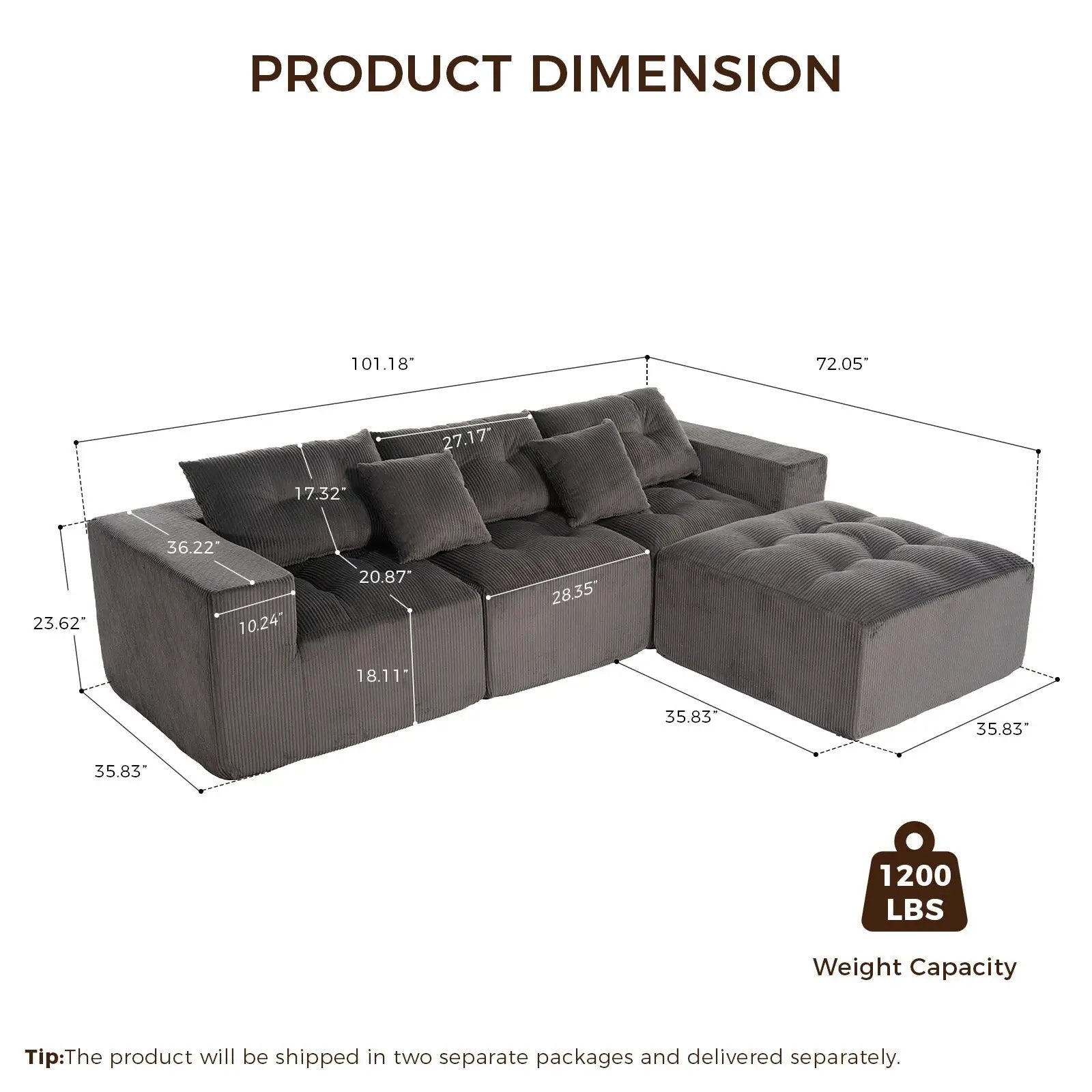 101" L-Shaped Modular Compression Sofa by HouseOfZazla
