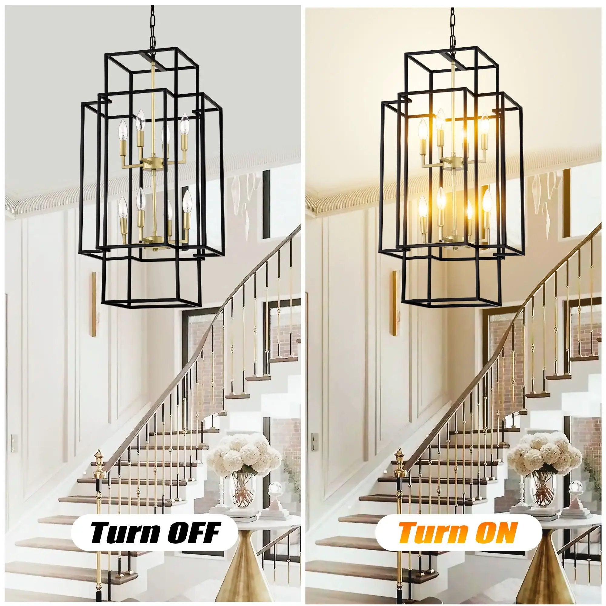 8 Light Lantern Chandelier Lighting, Entryway Chandeliers For High Ceilings, Chandeliers For Dining Room, Foyer, Entry, Staircase, Hallway, Height Adjustable (E12 Bulbs Not Included) by HouseOfZazla