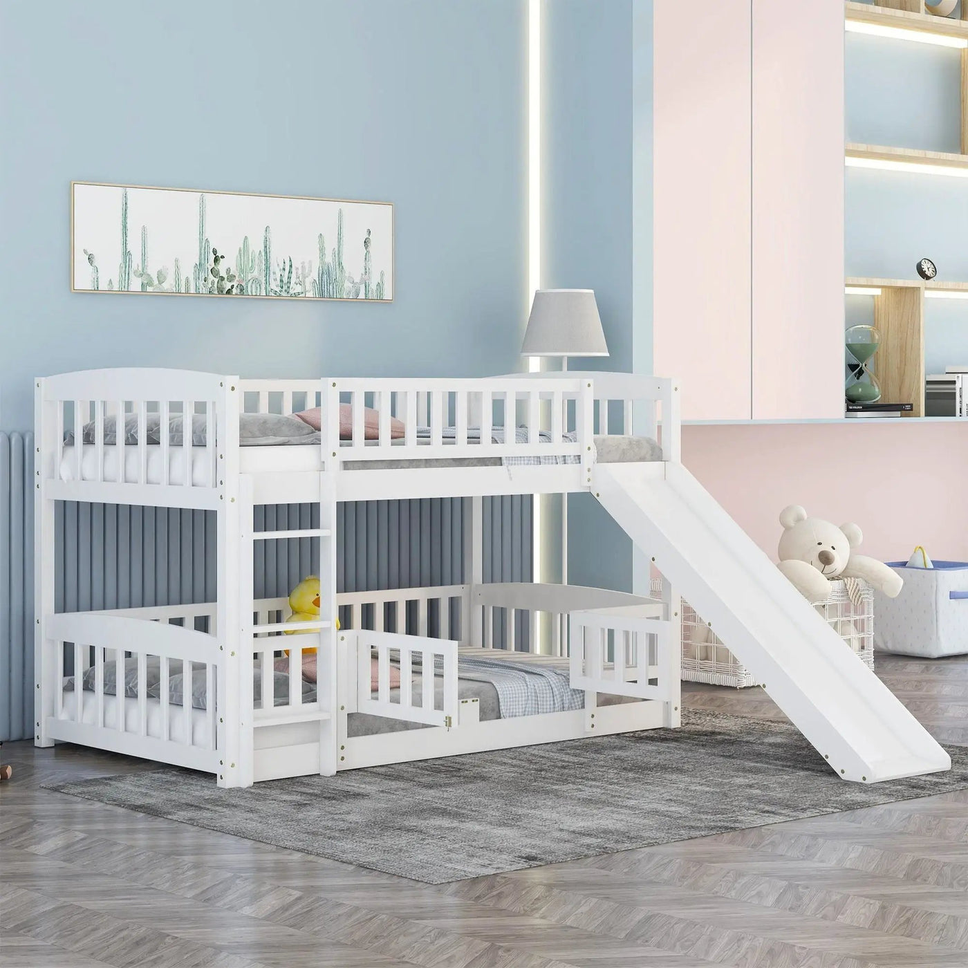 Low Bunk Bed With Slide, Fence And Ladder by Unique Piece Furniture