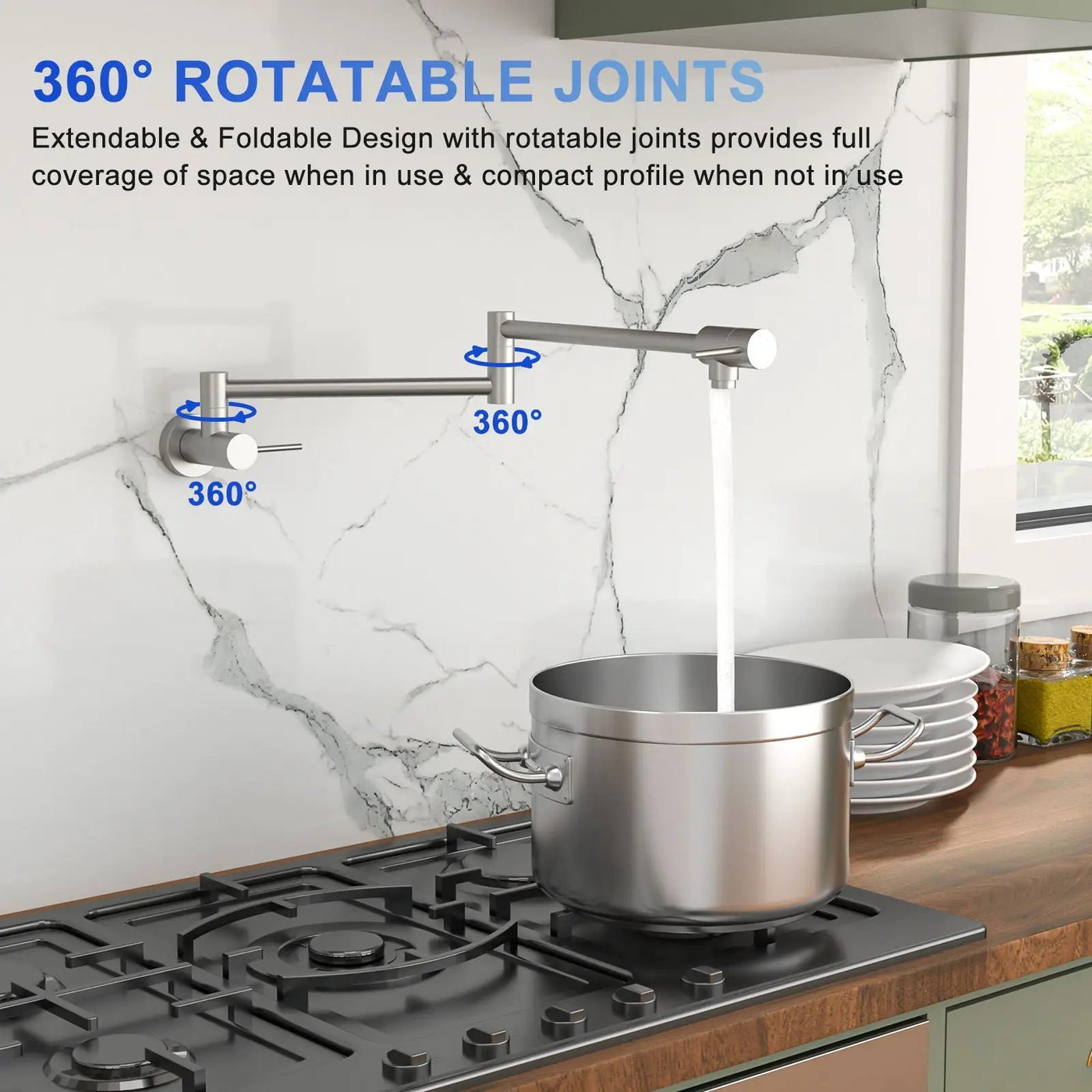 Modern Design Pot Filler Faucet Wall Mount Kitchen Sink, Folding Stretchable by HouseOfZazla