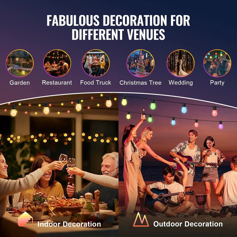 RGB Outdoor String Lights, 50FT with APP Control by HouseOfZazla