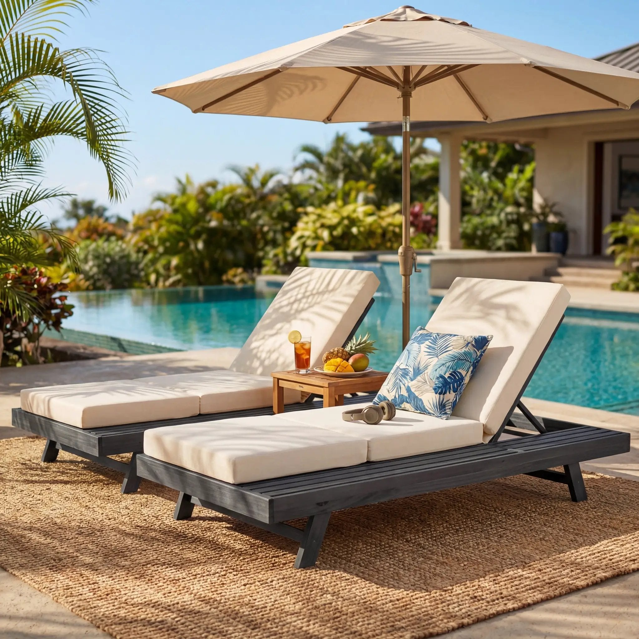 Lounge Chaise Set, Space Available On One Side, Acacia Solid Wood by HouseOfZazla