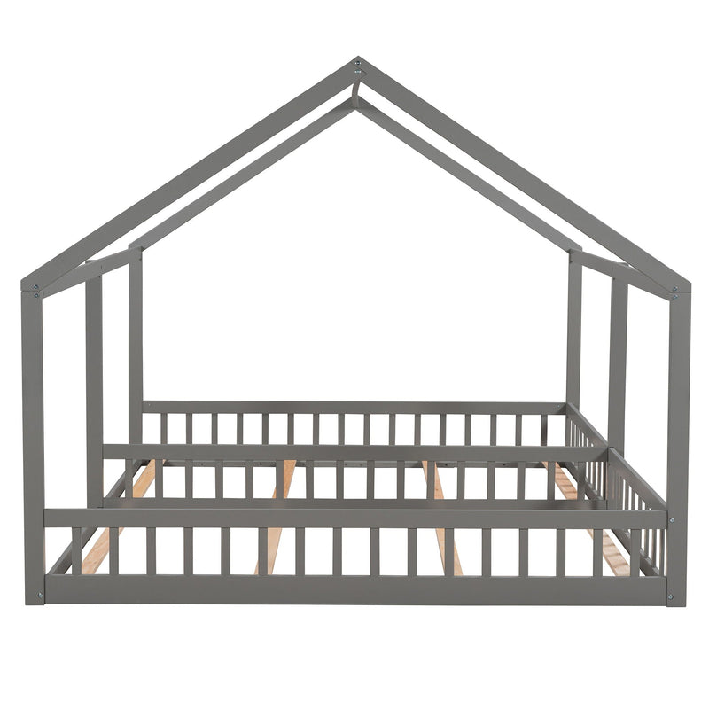 House Platform Beds, 2 Shared Beds, Metal Frame With Guardrails