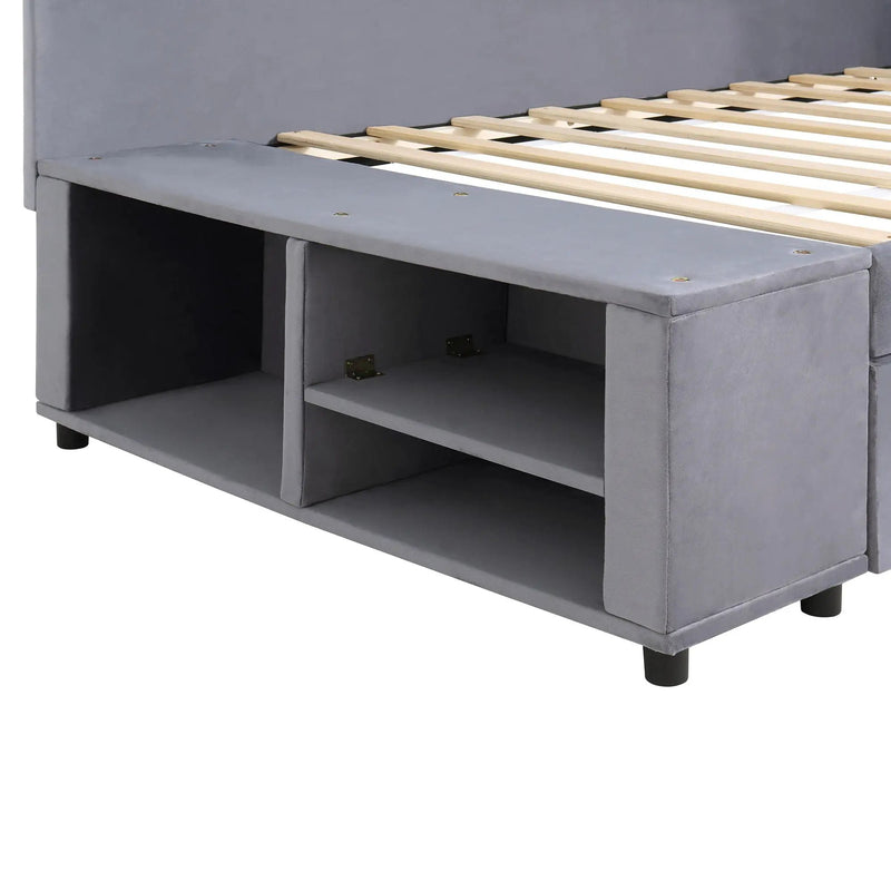 L Shaped Upholstered Platform Bed With Storage And Drawers by HouseOfZazla