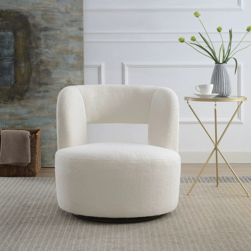 Swivel Comfy Round Barrel Chair With Soft Teddy Fabric For Living Room by HouseOfZazla