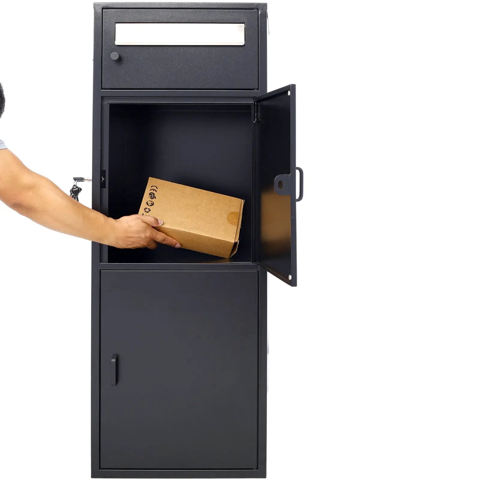 Large Steel Freestanding Floor Parcel Package Drop With Locking Letterbox Drop Mail Box With Multi Compartments - Black by Unique Piece Furniture