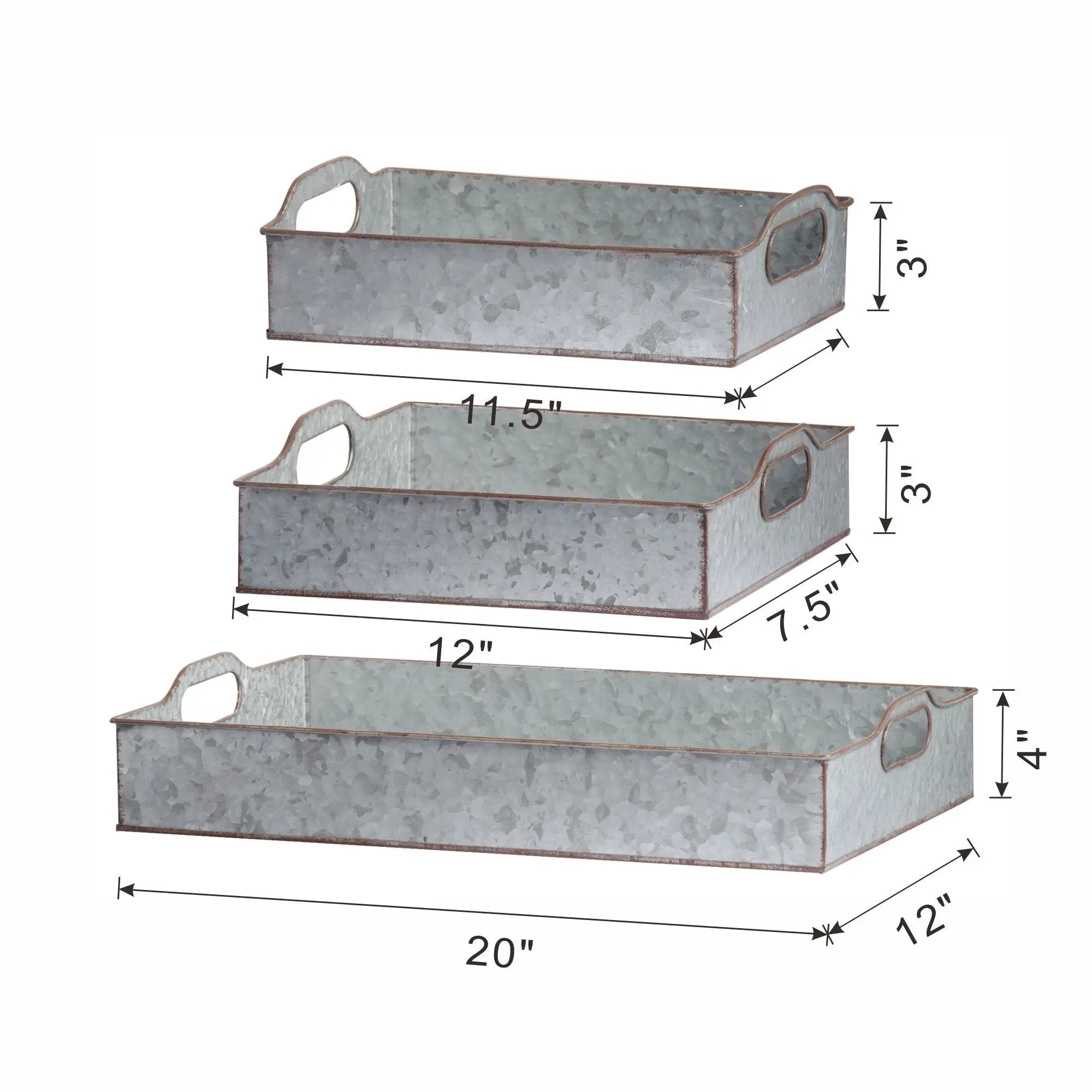 Decorative Galvanized Nesting Trays (Set of 3) - Gray by Unique Piece Furniture