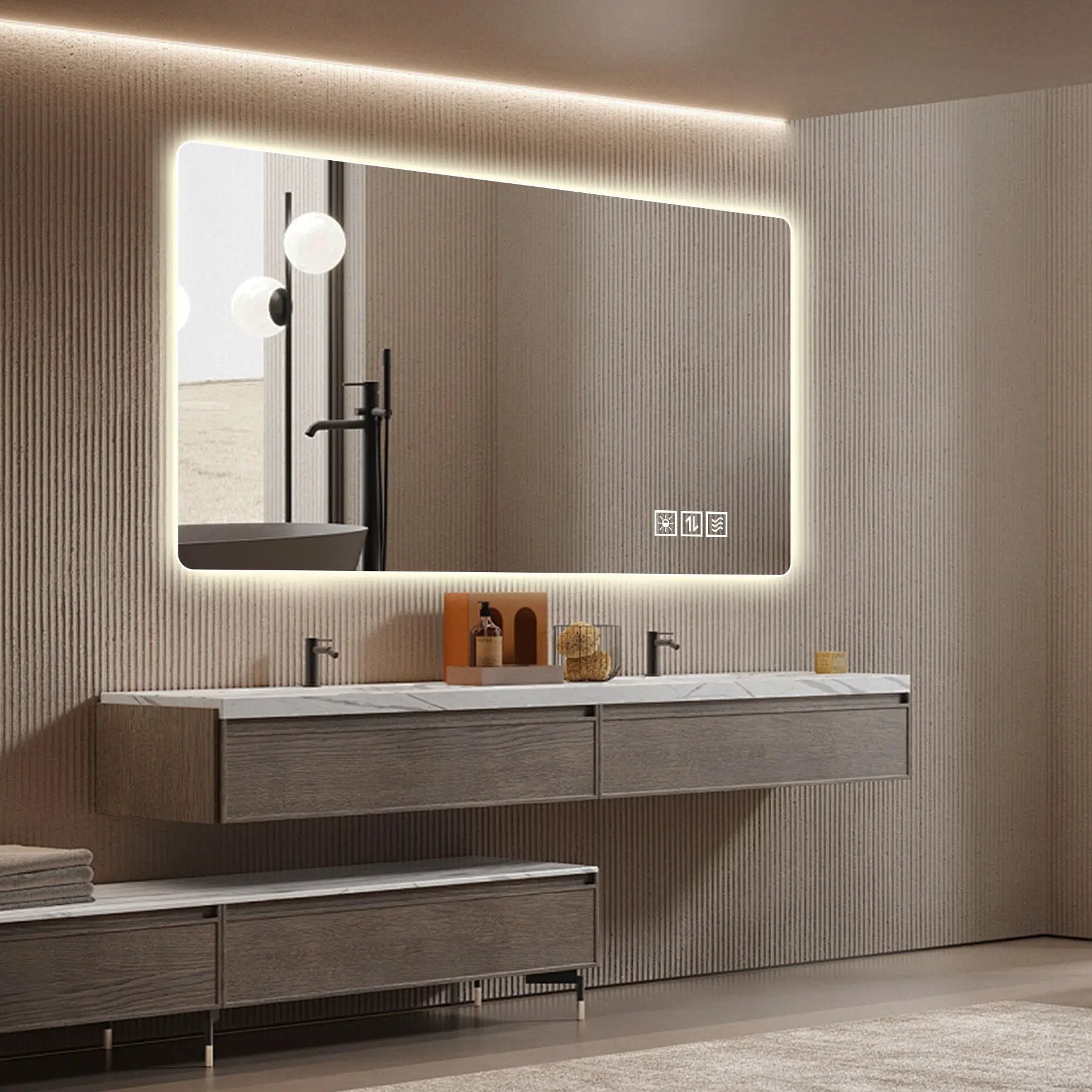 Wall Mounted LED Lighting Mirror With 3 Color Lighting, Dimming, Waterproof, Anti Fog, Touch Switch - Silver by HouseOfZazla