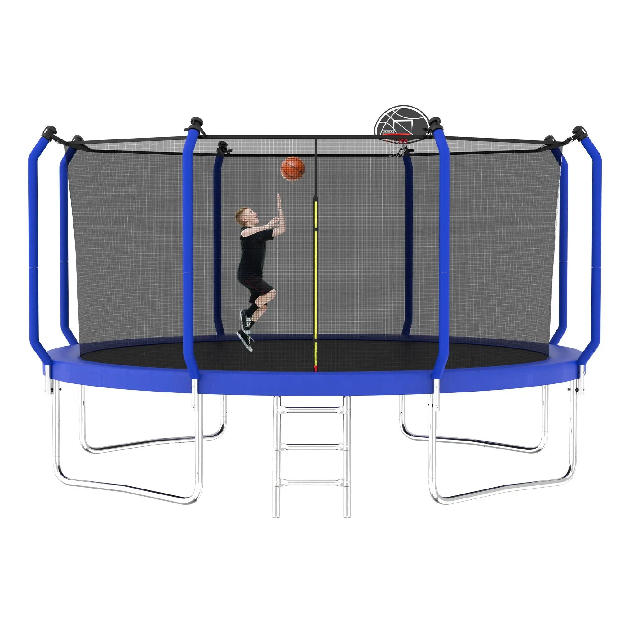 Trampoline With Basketball Hoop, Astm Approved Reinforced Type Outdoor Trampoline With Enclosure Net by HouseOfZazla