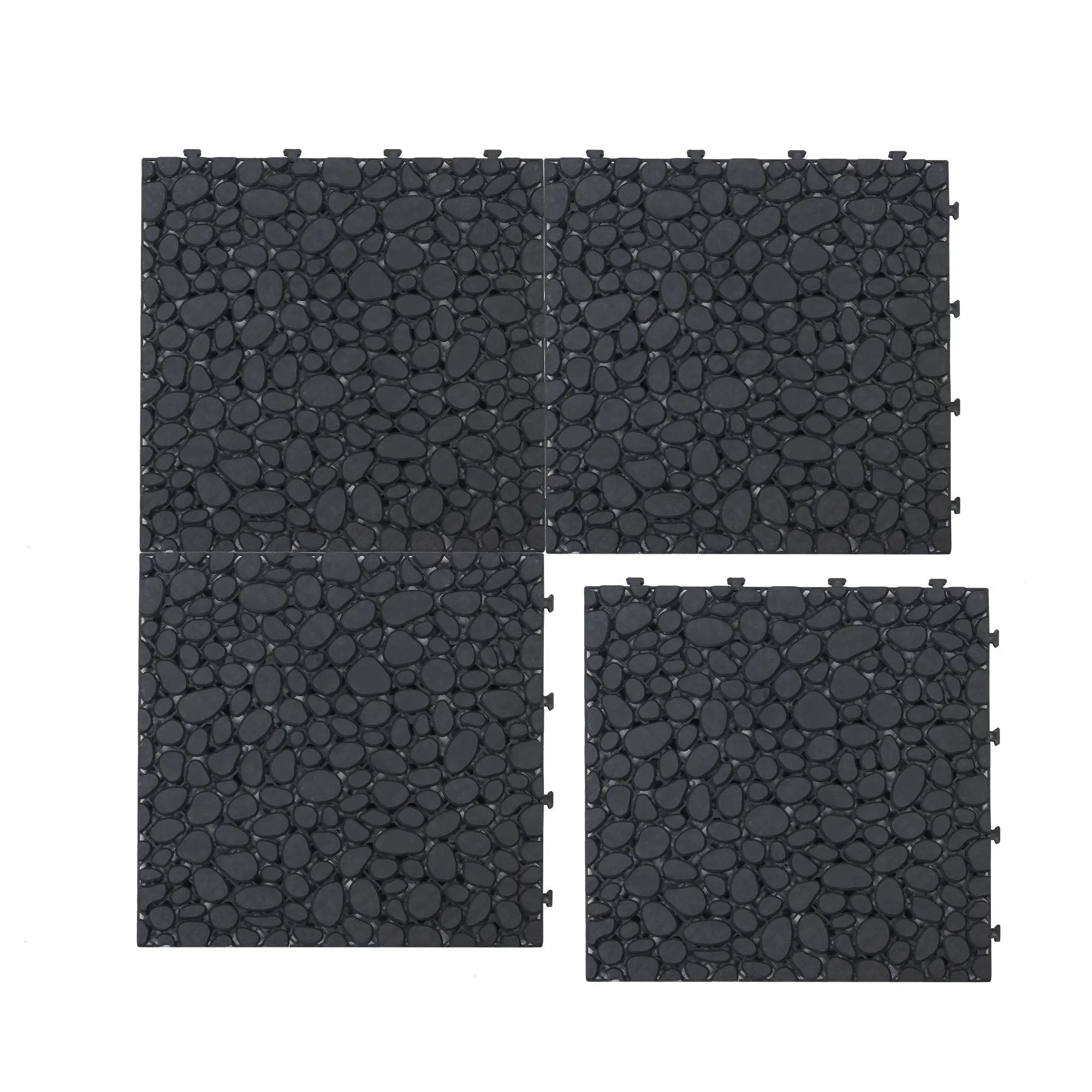 Interlocking Deck Tiles Plastic Waterproof Outdoor All Weather Anti-Slip Bathroom Shower Balcony Porch Strong Weight Capacity Upto 440 Lbs, Pebble Stone Pattern by HouseOfZazla