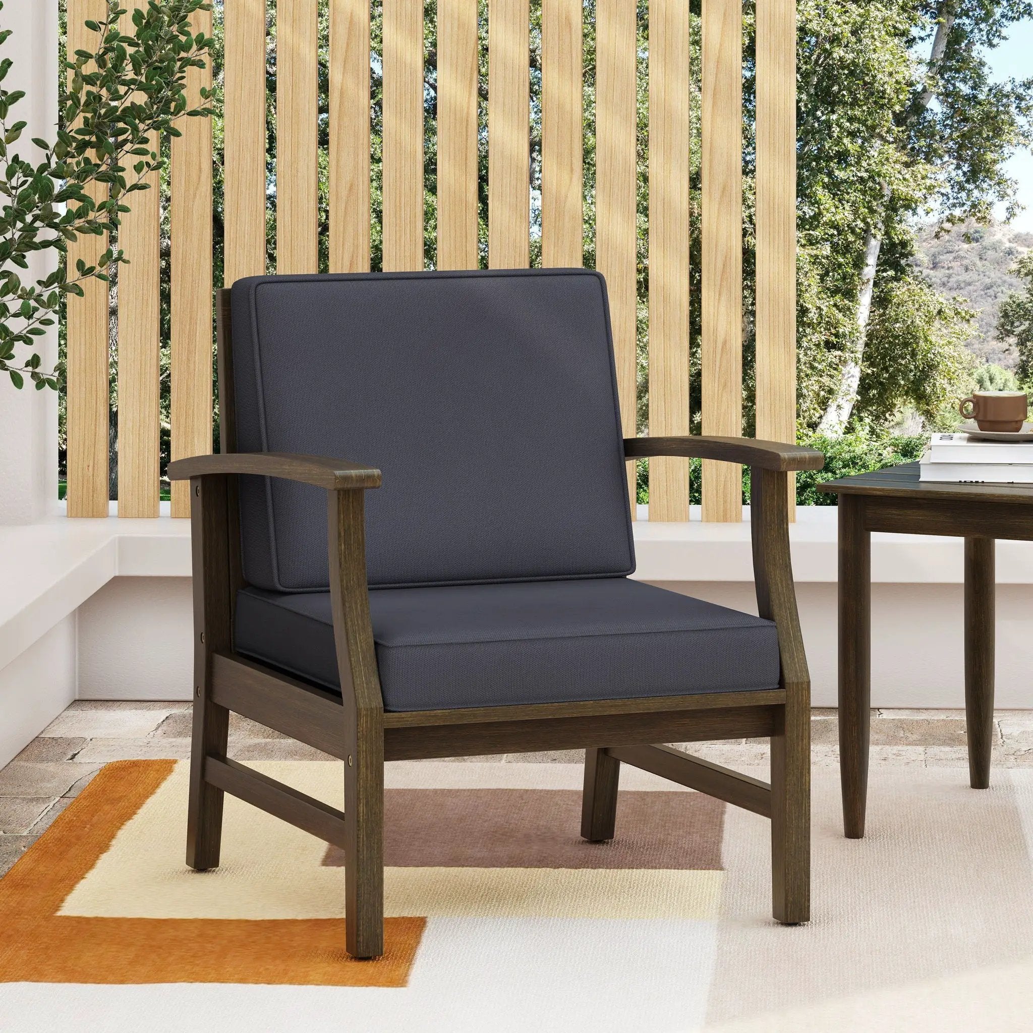 Enchanting Outdoor Club Chair With Slat Panel Design And Water Resistant Cushion - Dark Gray by HouseOfZazla