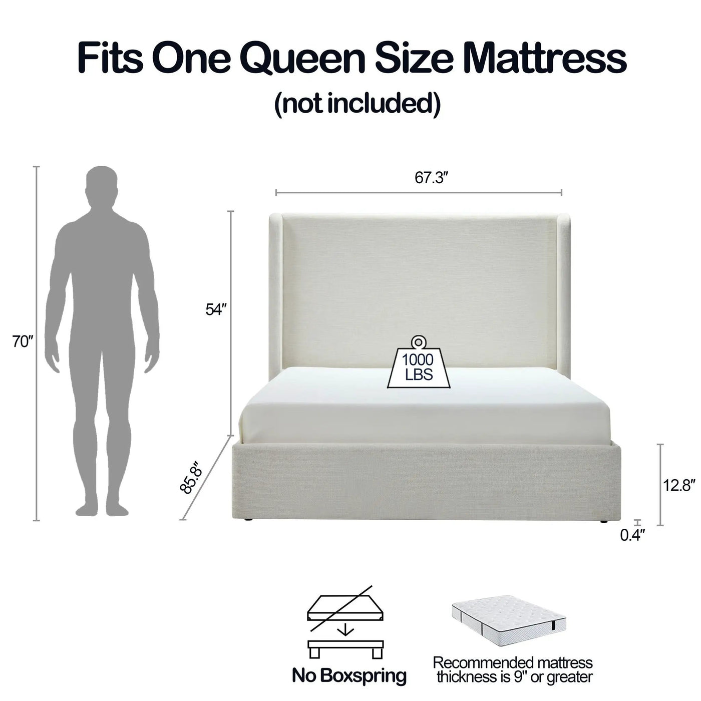 Carmen - Minimalist Upholstered Wingback Bed Frame With High Headboard by HouseOfZazla
