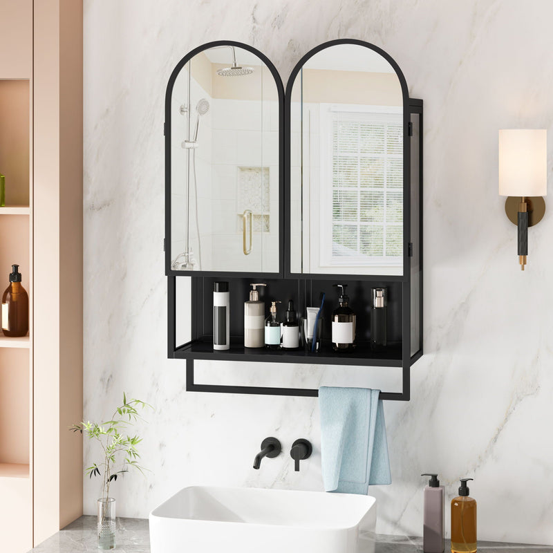Double Arched Mirror Wall Cabinet With 2 Doors, Featuring Adjustable Shelves And Towel Rack by HouseOfZazla