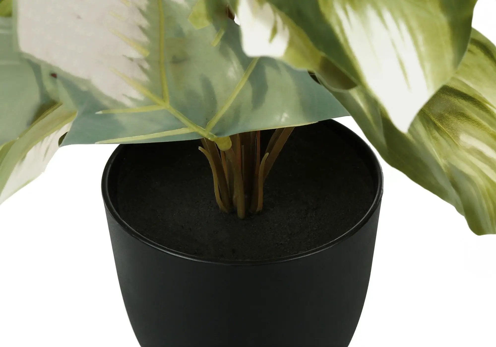 13" Tall, Artificial Plant, Monstera Calthea, Indoor, Faux, Fake, Table, Greenery, Potted, Decorative (Set of 2) - Green / Black by Unique Piece Furniture