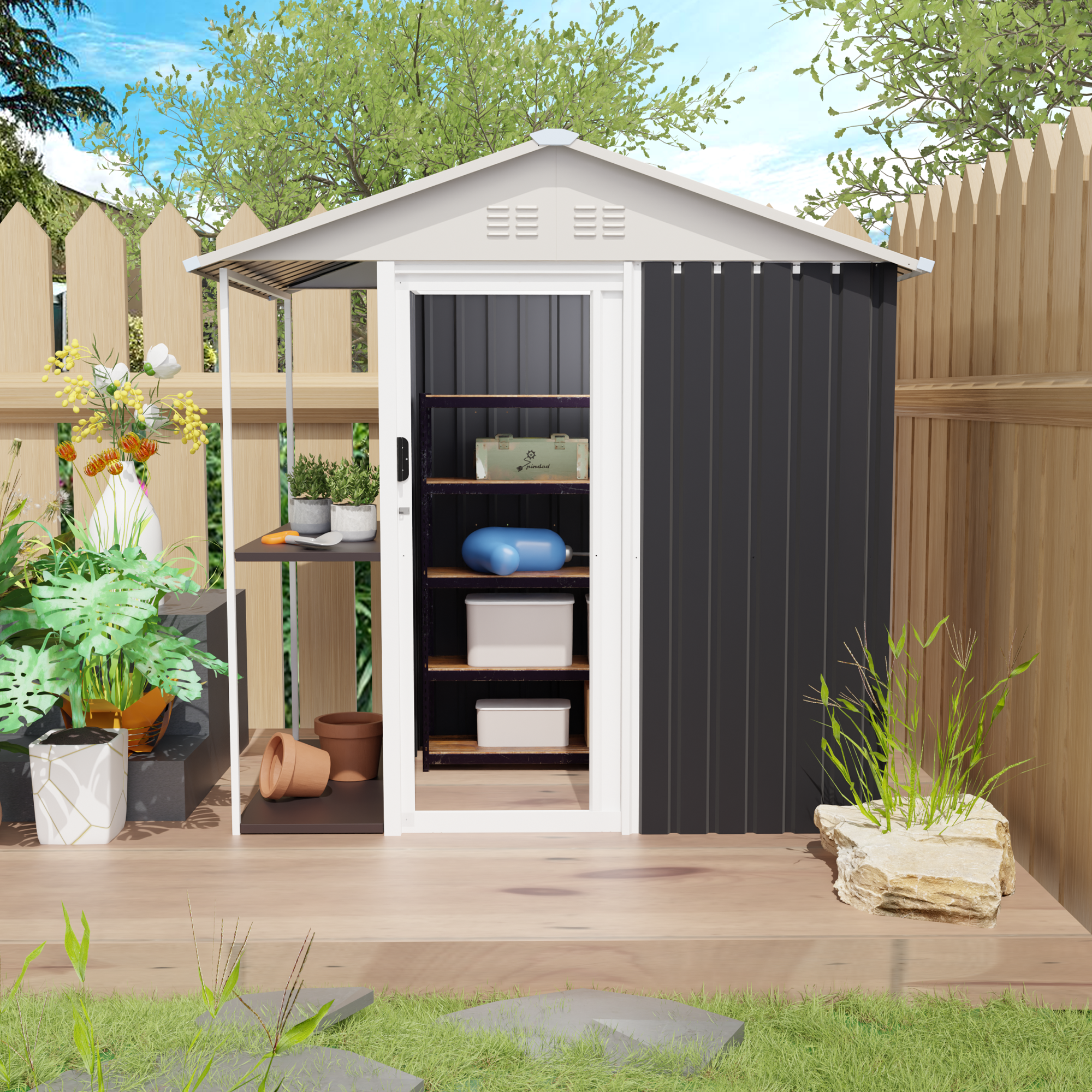 6 x 4 Ft Outdoor Storage Shed with Rack by HouseOfZazla