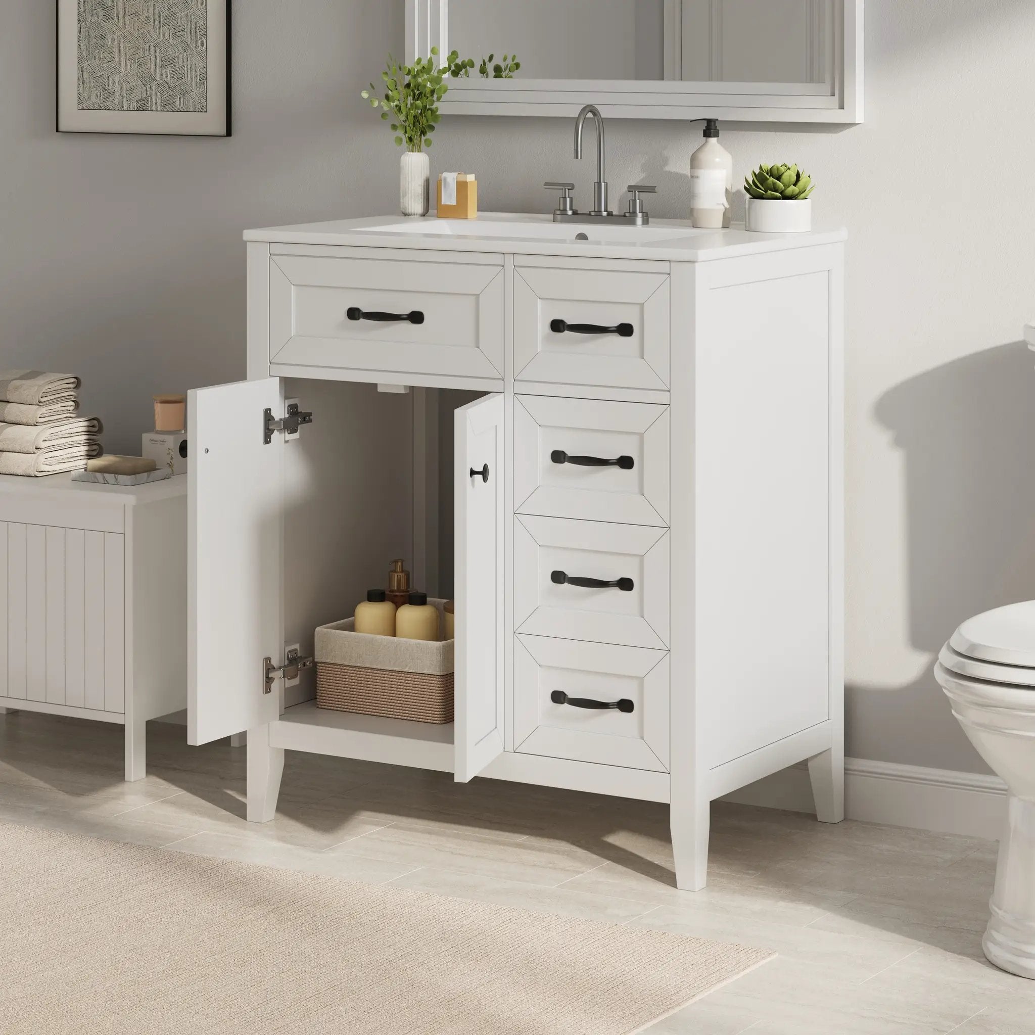 30" White Bathroom Vanity with Ceramic Sink by HouseOfZazla