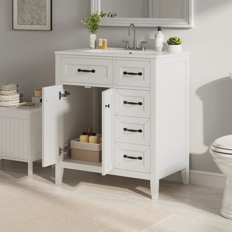 30" White Bathroom Vanity with Ceramic Sink by HouseOfZazla