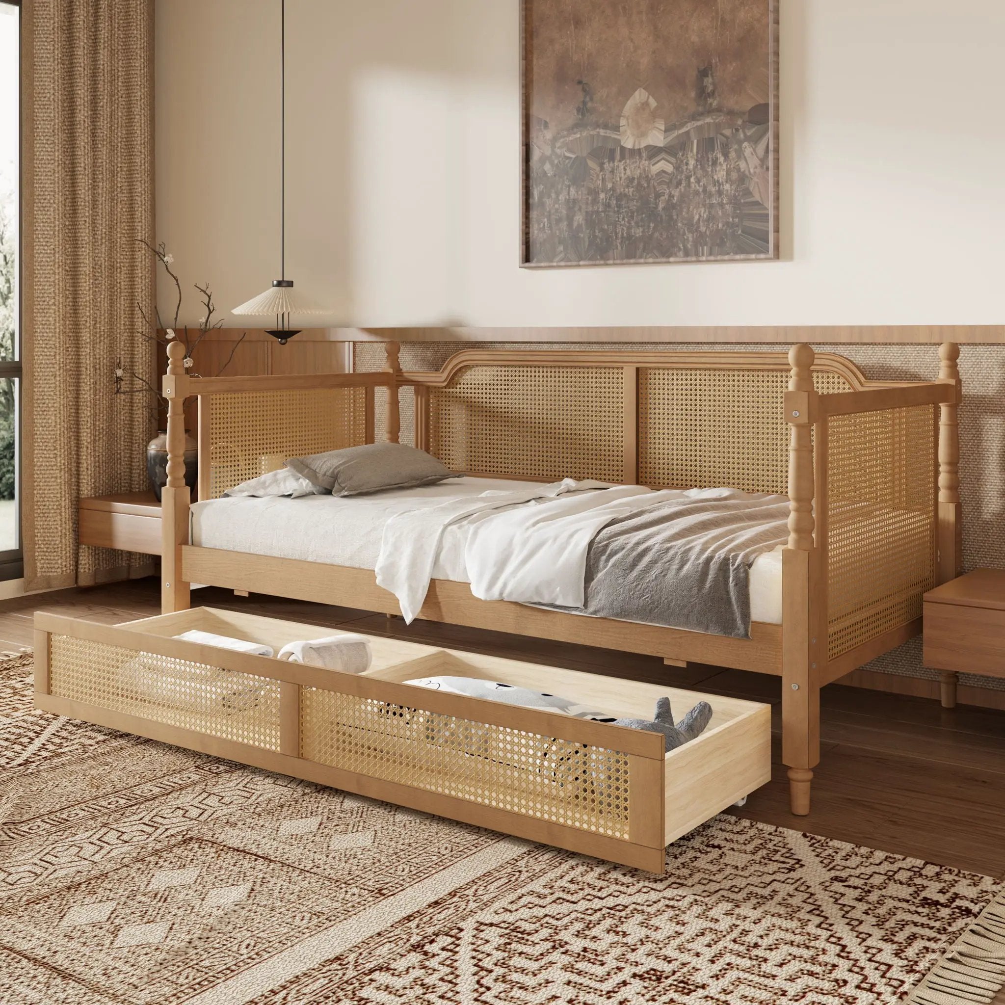 Traditional Style Rattan Daybed, No Box Spring Needed by Unique Piece Furniture