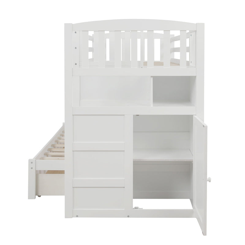 Bunk Bed, Convertible Bottom Bed, Storage Shelves And Drawers by HouseOfZazla