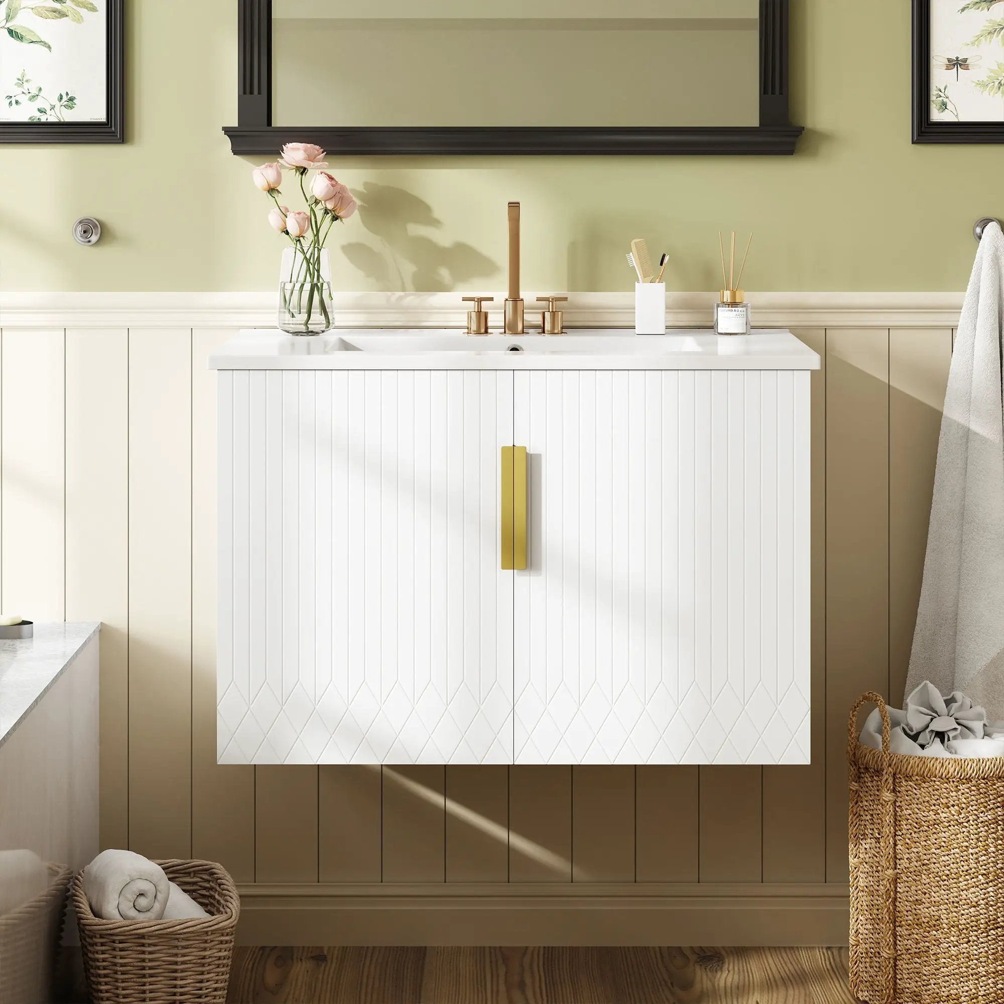 Bathroom Vanity With Sink, Rectangular Storage Cabinet With 2 Soft Closing Doors by Unique Piece Furniture
