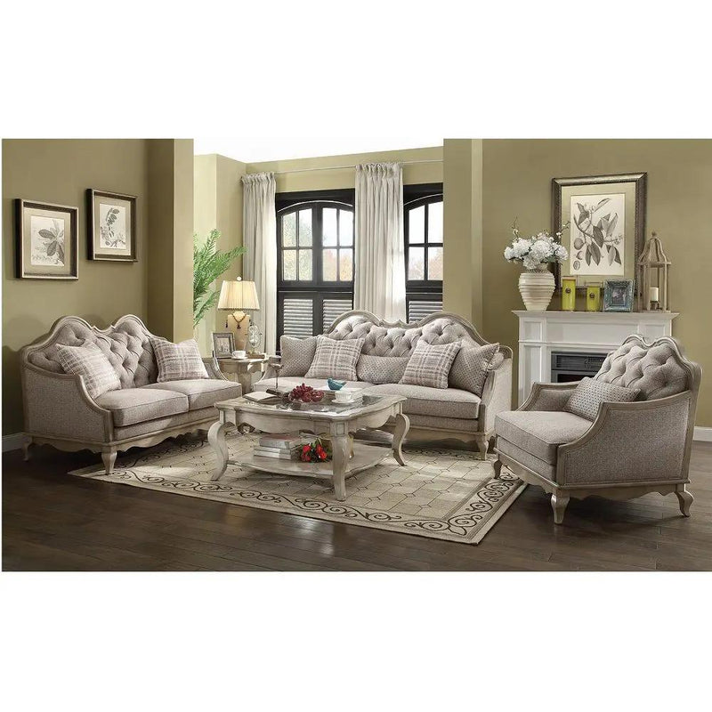 Chelmsford - Sofa With 5 Pillows - Beige Fabric & Antique Taupe by Unique Piece Furniture