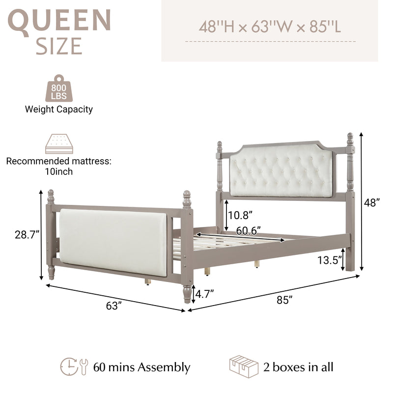 Queen Size Upholstered Platform Bed with Button Tufted Headboard by HouseOfZazla