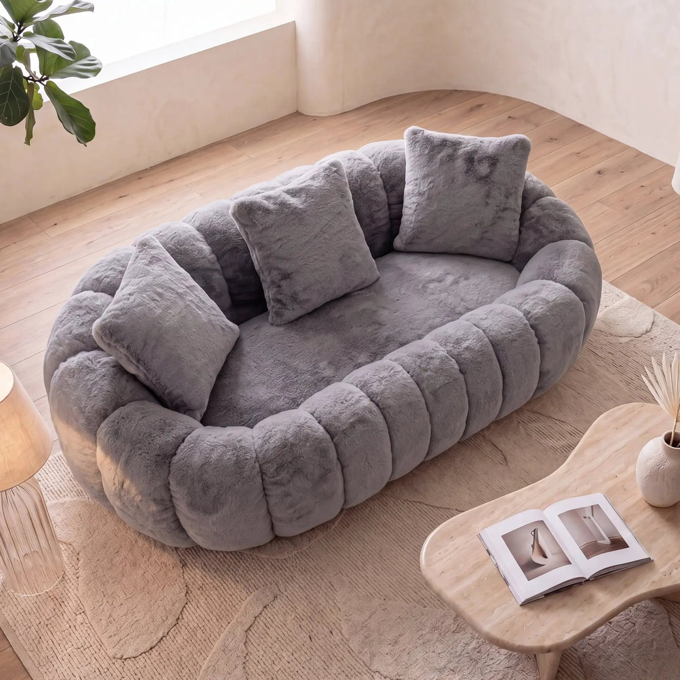 Floral-Shaped Ultra-Soft Faux Fur Two-Seater Sofa by HouseOfZazla