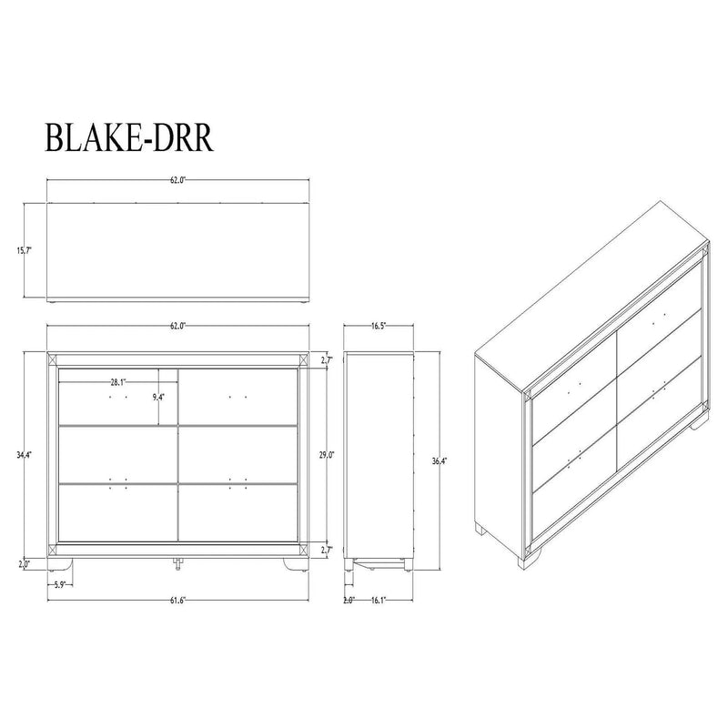 Lively - Dresser With Glitter Detail And Thick Bar Handle Hardware - Black by Unique Piece Furniture
