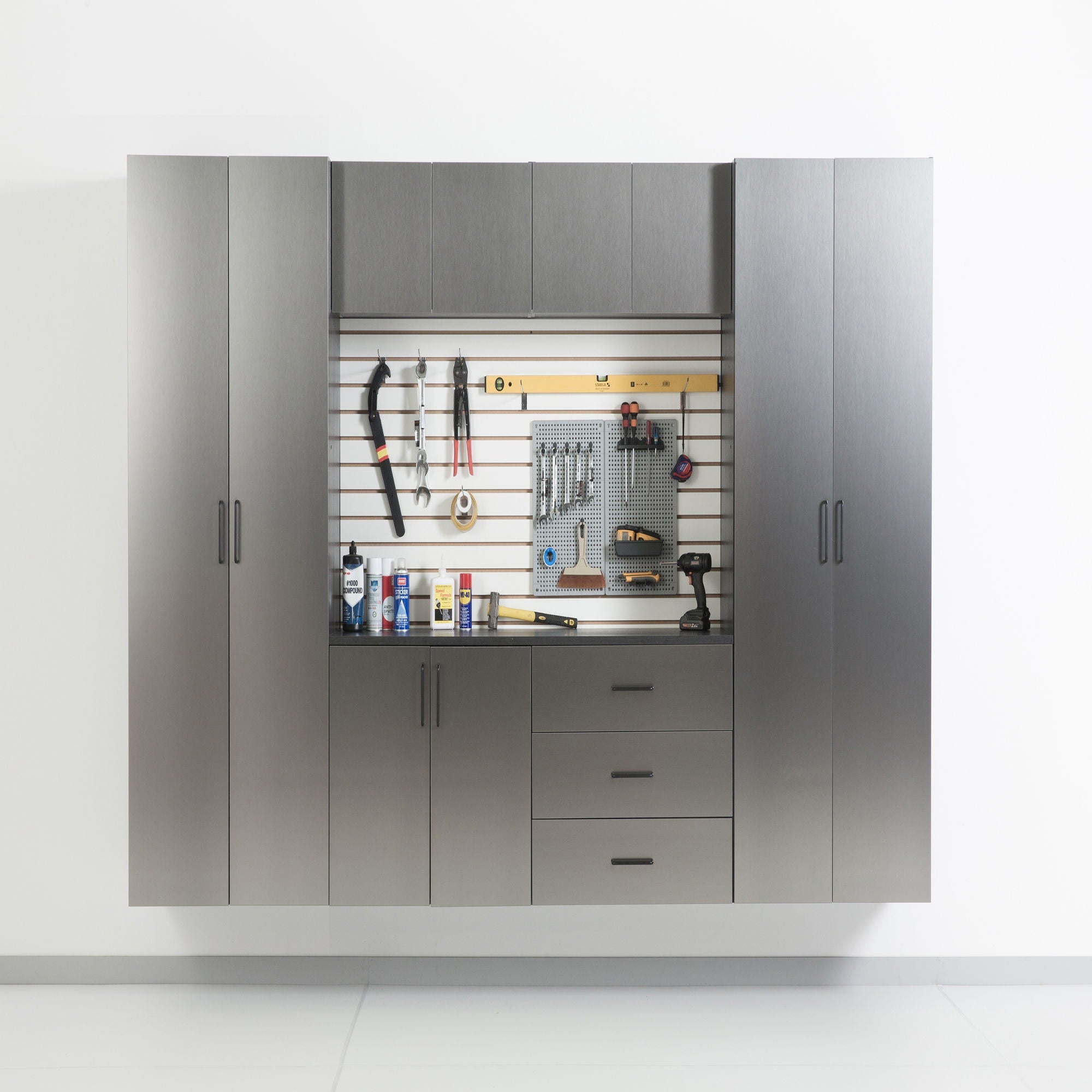 Astro Series - Garage Cabinet Set A With Soft Closing Drawers - Metallic Gray by HouseOfZazla