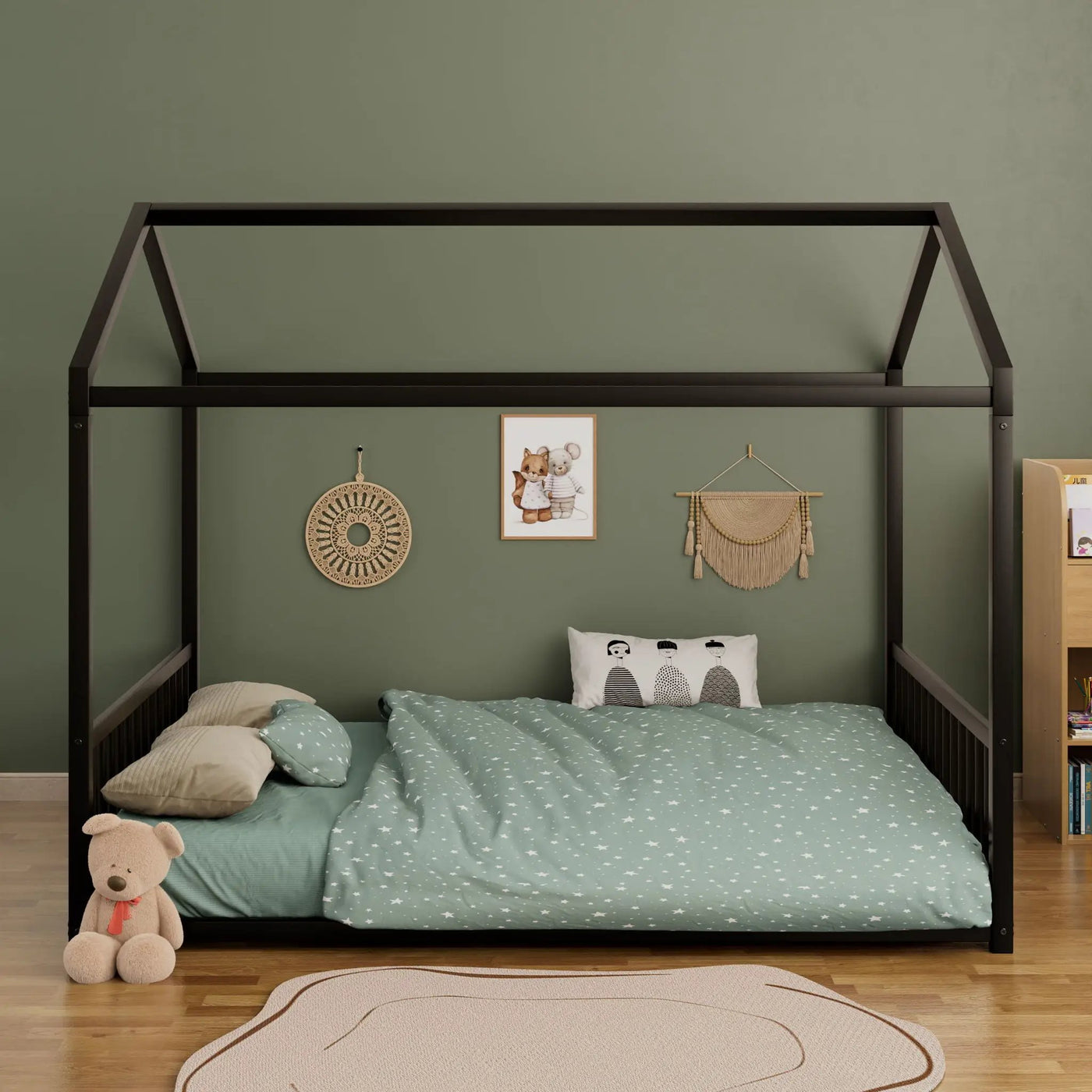 Montessori Style Floor House Shaped Bed With Safety Guardrails by HouseOfZazla