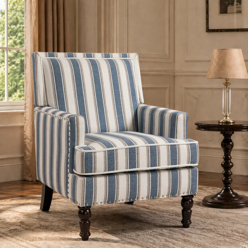 Upholstered Accent Chair, Vintage Armchair with Striped Upholstery by HouseOfZazla