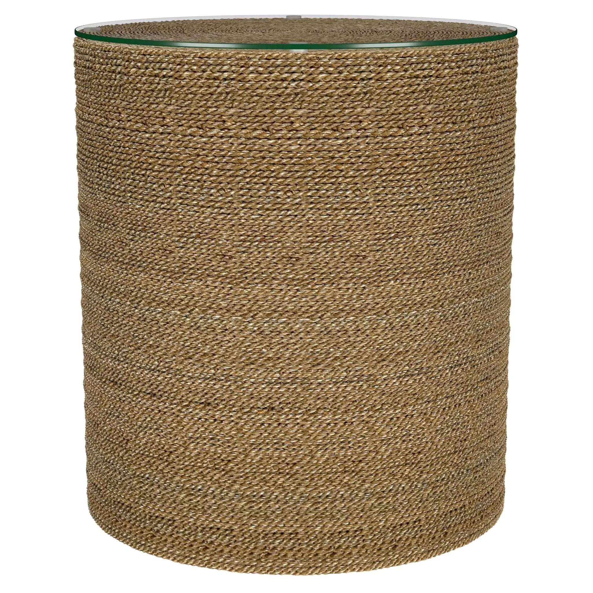 Halden Round Woven Seagrass Accent Side Table Light Brown by Unique Piece Furniture