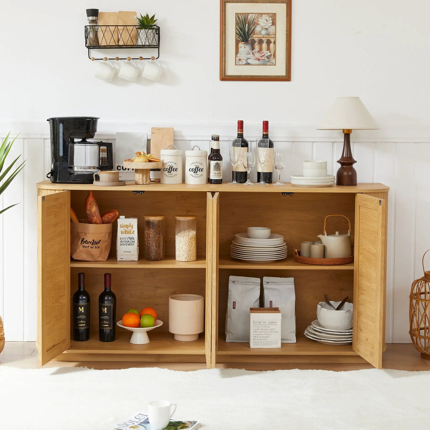 Contemporary Wave Shaped TV Stand With Rattan Doors by Unique Piece Furniture
