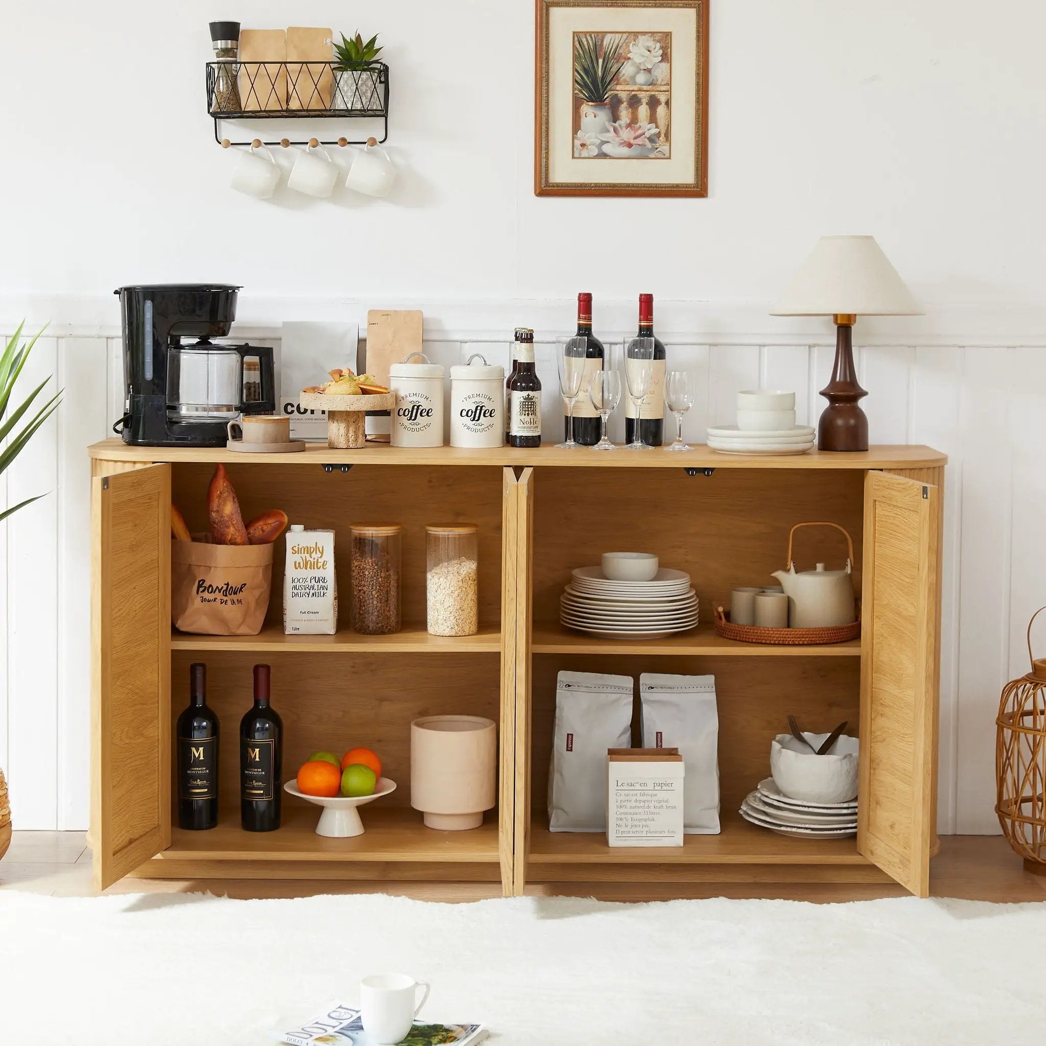 Contemporary Wave Shaped TV Stand With Rattan Doors by Unique Piece Furniture