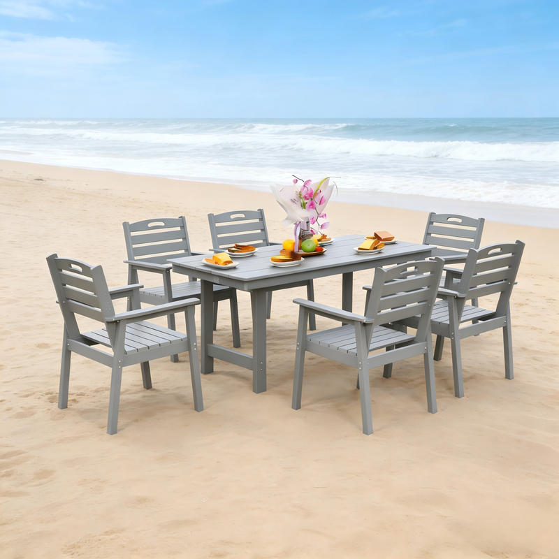 HDPE Outdoor Patio Dining Set - Table and Six Chairs by HouseOfZazla