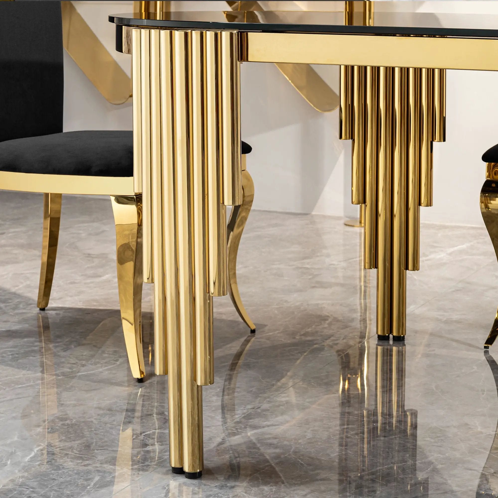 Oval Dining Table With Glass Top And Stainless Steel Base by Unique Piece Furniture