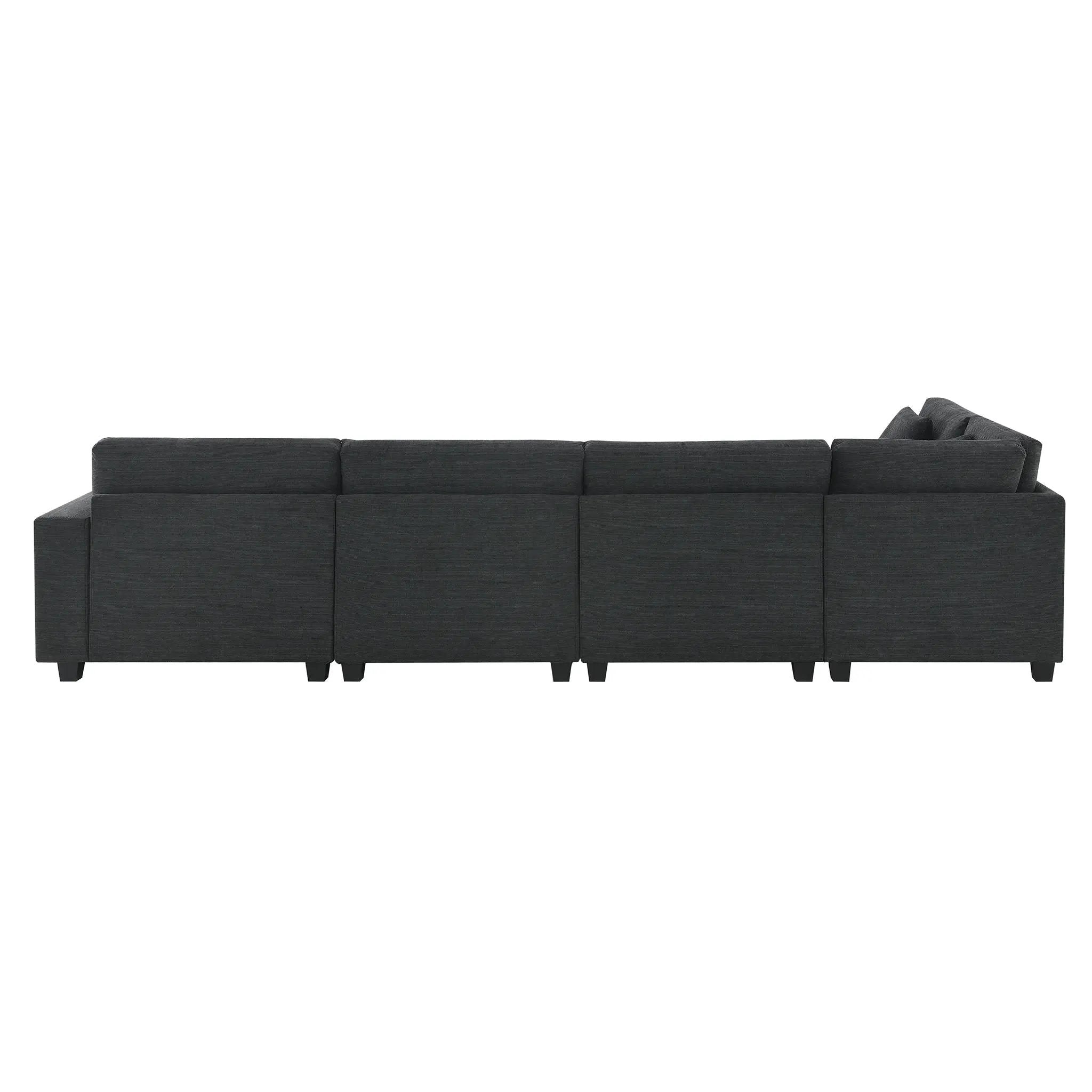 U Shaped Sectional Sofa 6 Seat Couch Set With Oversized Ottoman, Hidden Armrest Storage And Cup Holders USB Charging Ports Wide Seat Sofa by HouseOfZazla