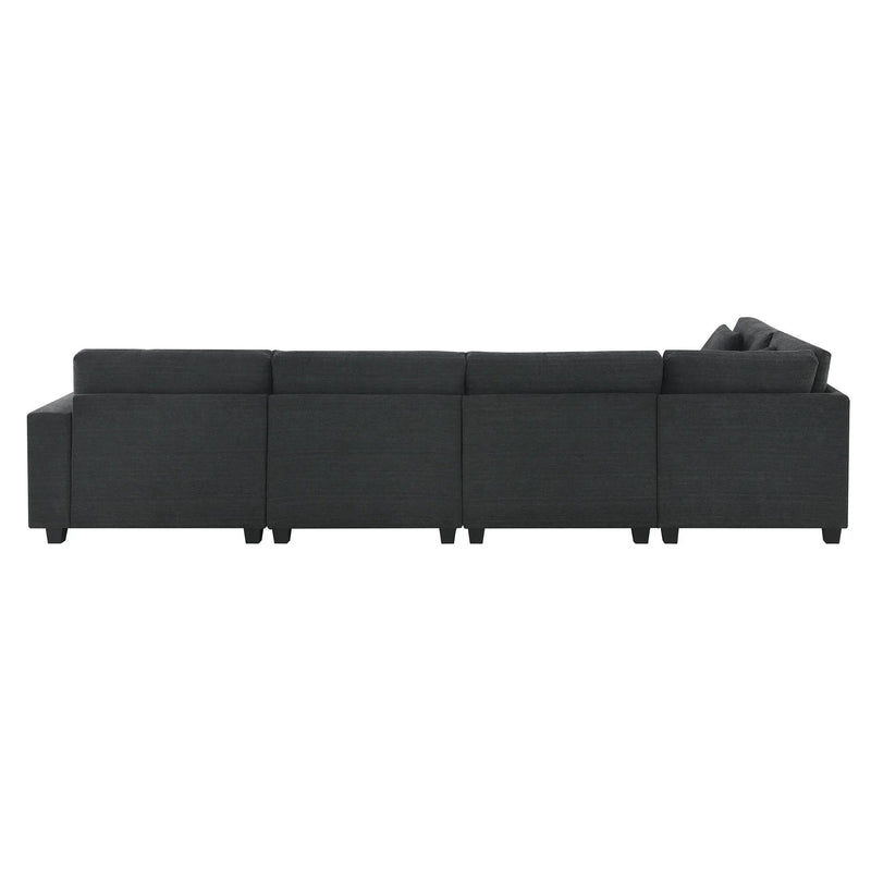 U Shaped Sectional Sofa 6 Seat Couch Set With Oversized Ottoman, Hidden Armrest Storage And Cup Holders USB Charging Ports Wide Seat Sofa by HouseOfZazla