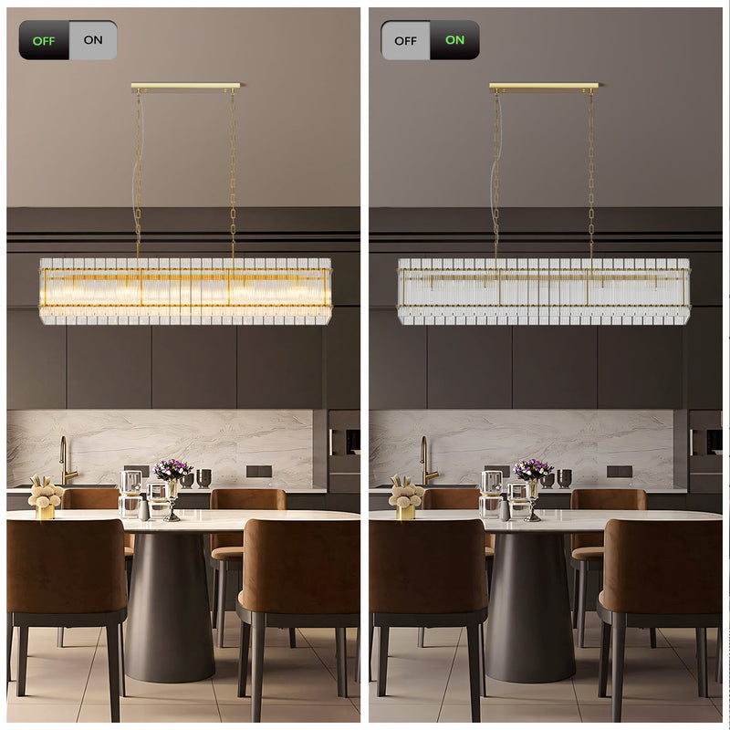 Modern Rectangular Crystal Glass 10-Light Chandelier by HouseOfZazla